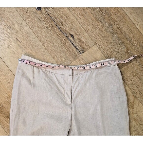 Harve Benard Tan Shimmer Linen Straight Leg Dress Pants Womens 10 Holiday Lined - Picture 2 of 11